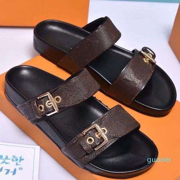 Newest Sandal Luxury bom BOM DIA FLAT MULE Lady Gentlemen Colorful Canvas Letter Anatomic Leather slide 8 style Model 2022