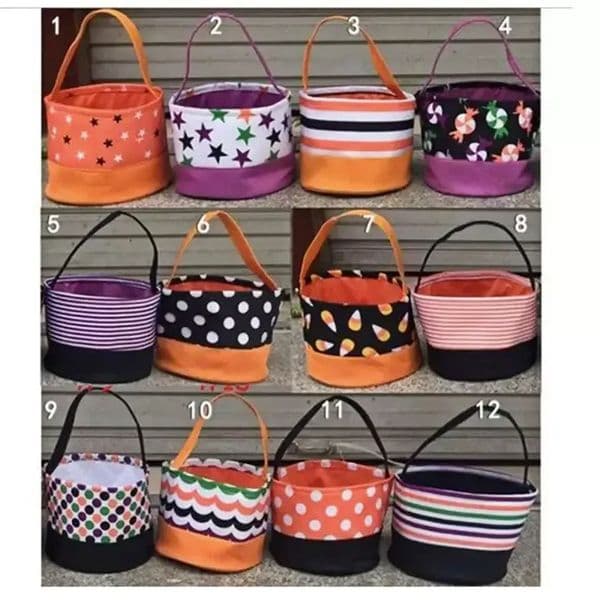 Kids Canvas Halloween Bucket Pumpkin Polka Dot Trick Or Treat Candy Handbag Party Decoration Halloween Basket PC0730