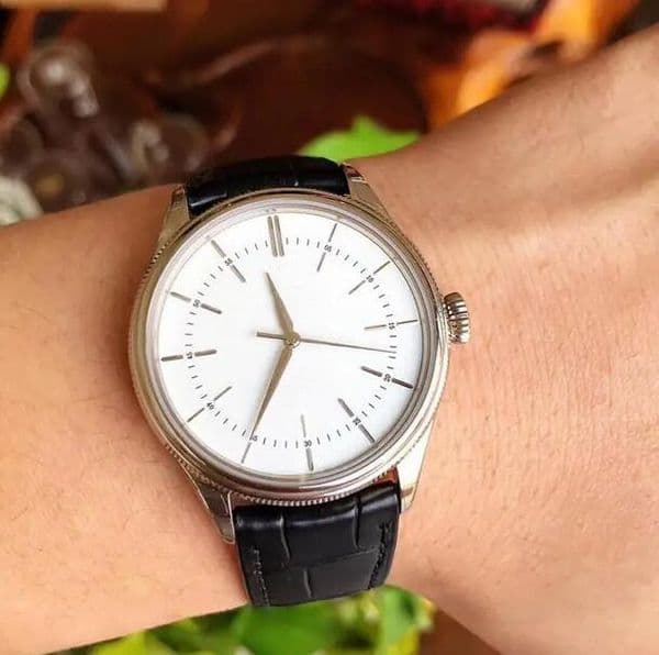 Cellini 50509 Mechanical Leather Mens Silver Watch Watch Black Strap Series Automatic Mechaincal White Dial Men Watches Male Wristwatches 217-1