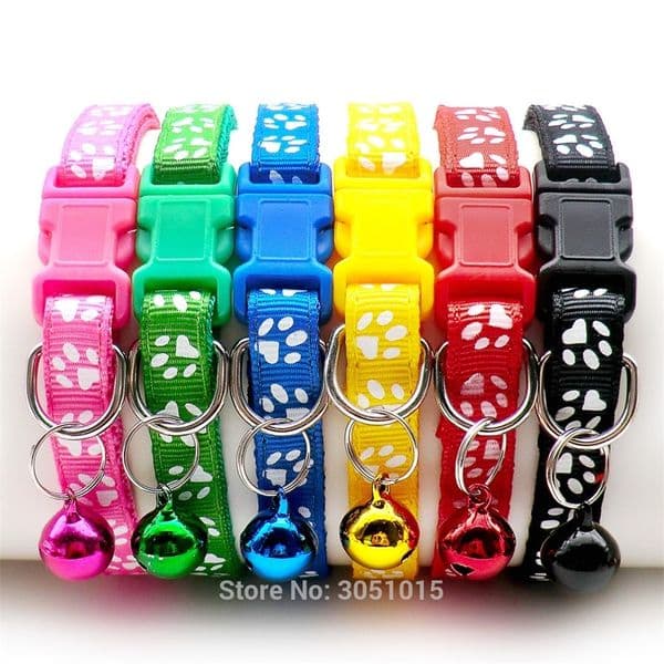 Wholesale Paw Adjustable Breakaway Pet dogs Safety Collar For Dog Cat Necklace With Bell Kitten s LJ201109