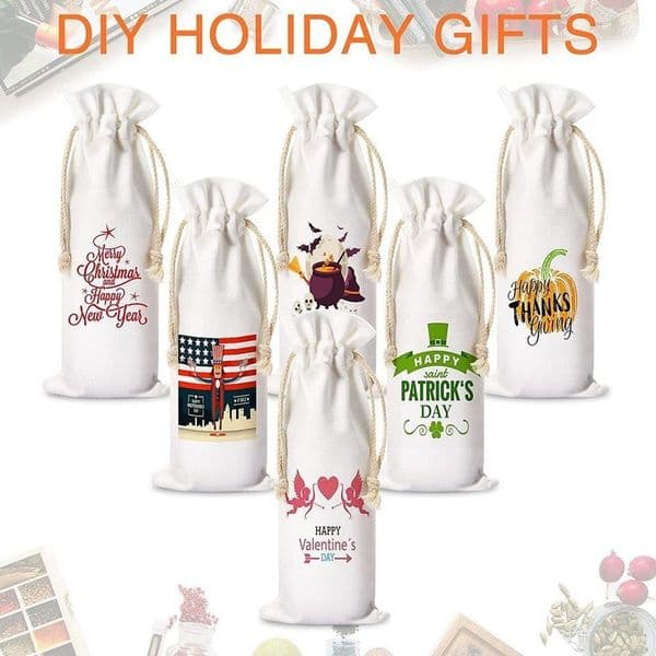 Wine Bottle Bag with Drawstring Sublimation Blank Wine Bag Polyester Heat Transfer DIY Bag for Christmas Wholesale FY5054 0713