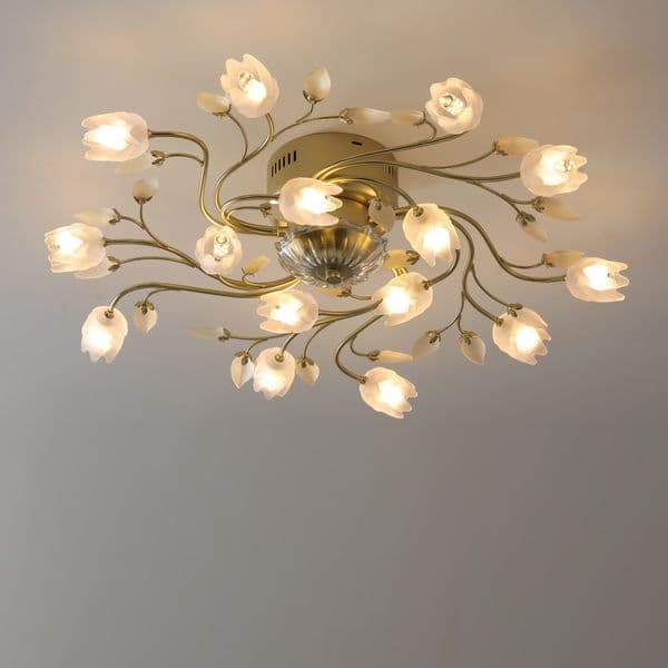 European Modern Romantic Ceiling Lights Fixture American Luxurious Flower Droplight Elegant Bedroom Dining Room Home Indoor Lighting 15 G4 Lamps Diameter66cm