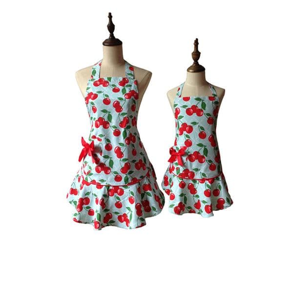JS Red Floral Blue Courtney Cherry Kitchen Apron Kid Girl Woman Avental Tablier Cuisine Pinafore Y200103
