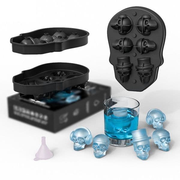 Bar Kitchen Tools 6-Grid 3D Skull Silicone Ice Cube Mold Creative DIY Ice Maker Reusable Ice-Making Box Food Grade Ice-Tray for Whiskey ZL1233