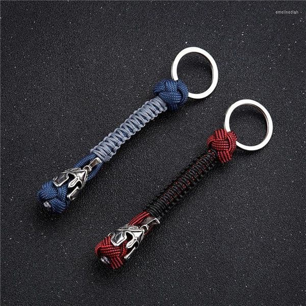 Keychains MKENDN Vintage Spartan Warrior Lanyard Metal Keychain Handmade Woven Survival Paracord Rope Keyring For Men Jewelry Accessories Em