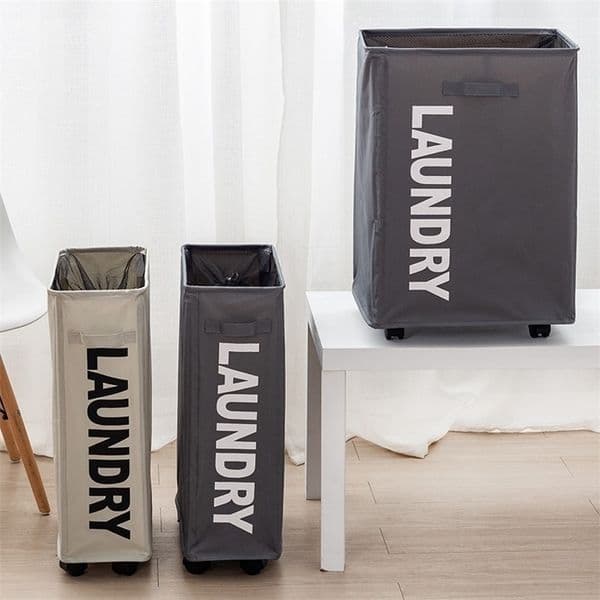 Oxford Foldable Laundry Bucket With Wheels Dirty Clothes Storage Organizer Basket N Grid Bag LJ200821