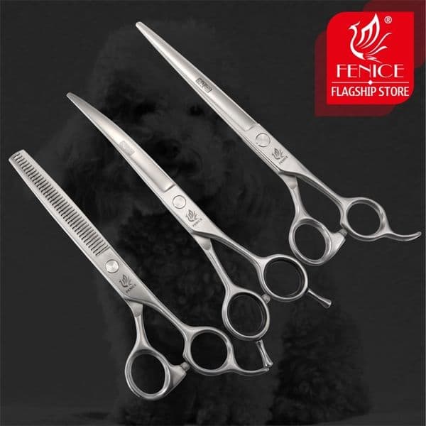 Fenice 6.5/7.0/7.5/8.0 Pet Grooming Scissors Set Dog Hair Cutting Shears Cutting Thinning Curved Scissor Kit 220423