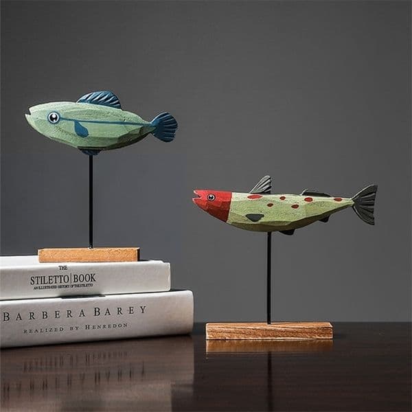 Nordic Wood Fish Sculpture Animal Artistic Sculpture Living Room Office Home Decoration Handmade Crafts Holiday Gift 220406