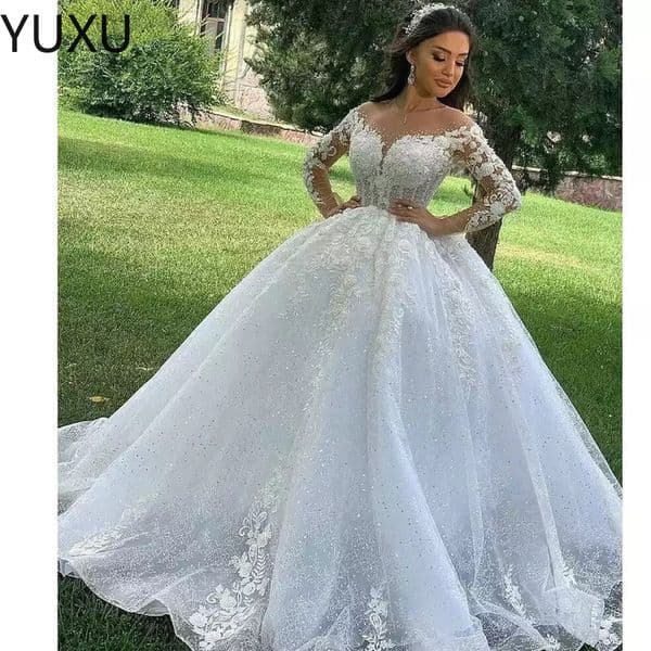 lace Vintage Long Sleeves Arabic High Neck Wedding Dresses with Appliques Beaded Long Bridal Ball Gown Wedding Dresses Vestidos de novia