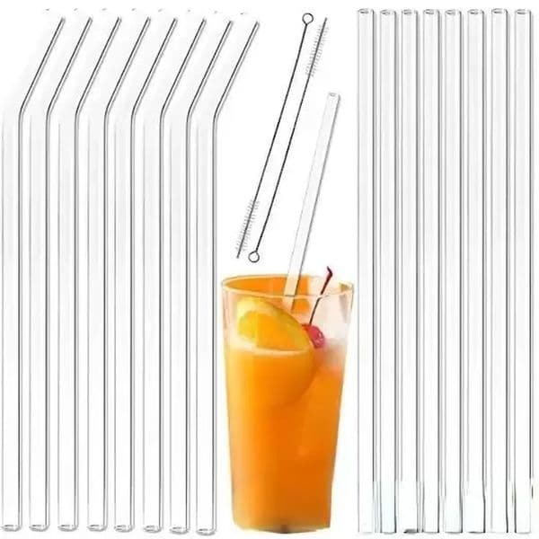 Clear Glass Straw 200*8mm Reusable Straight Bent Glass Drinking Straws with Brush Eco Friendly Glass Straws for Smoothies Cocktails 0323