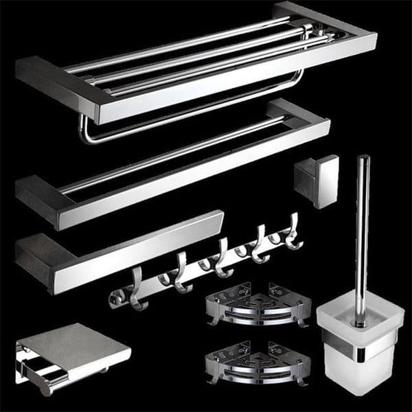 304 Stainless Steel Bathroom Accessories Set Soap Dish Chrome Silver Towel Paper Holder Wall Bath Shelves Toilet Brush Holder T200425