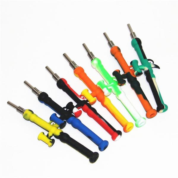 Smoking Silicone Nectar Pipe kit with Titanium Quartz Tips 10mm mini silicon tobacco pipes for oil rig glass bong