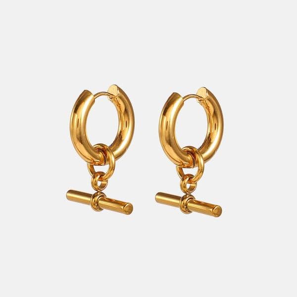 2026 New Necklace Earring Set Hoop & Huggie Gold Plated Stainless Steel T Bar Pendant Earrings For Women Metal Dangle Waterproof Wed Jewelry Set 2022Hoop And De