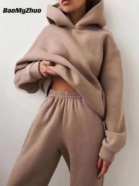 Women's Two Piece Pants Sets Women Tracksuit Oversized Suit Autumn Trouser Suits Female Sweatshirt Clothing Solid Sports Hoodie SportswearWo