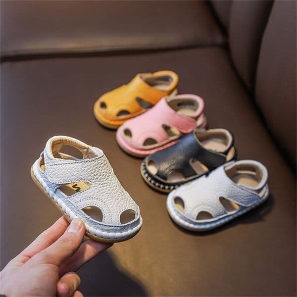 Summer Infant Sandals Baby Girls Boys Anti-collision Toddler Shoes Soft Bottom Genuine Leather Kids Children Beach Sandals 220425