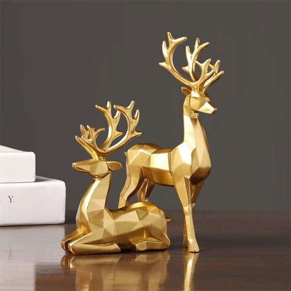 Nordic Christmas Reindeer Figurine 2 Pcs Geometric Resin Sitting Standing Elk Deer Statue For Home Office Decoration He 220423