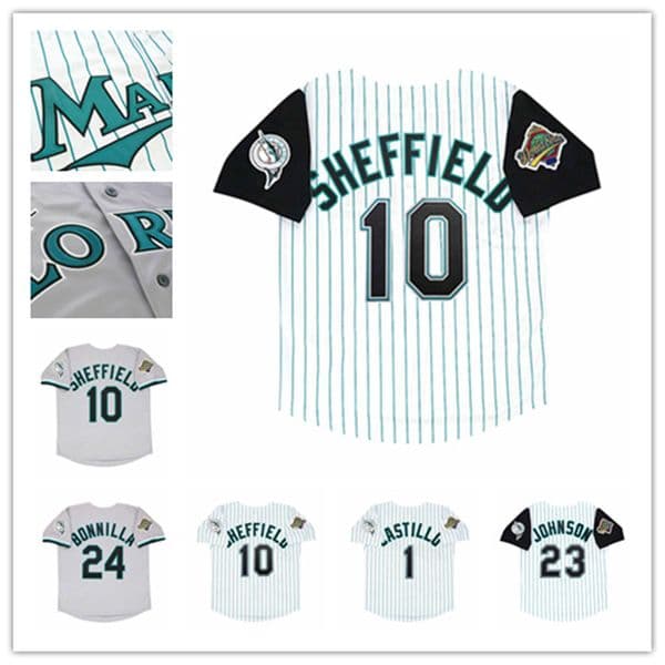 Custom 1997 Florida Retro WS Baseball Jerseys Gary Sheffield Bobby Bonilla Jeff Conine Darren Daulton Luis Castillo Charles Johnson Kevin Brown Stitched Grey