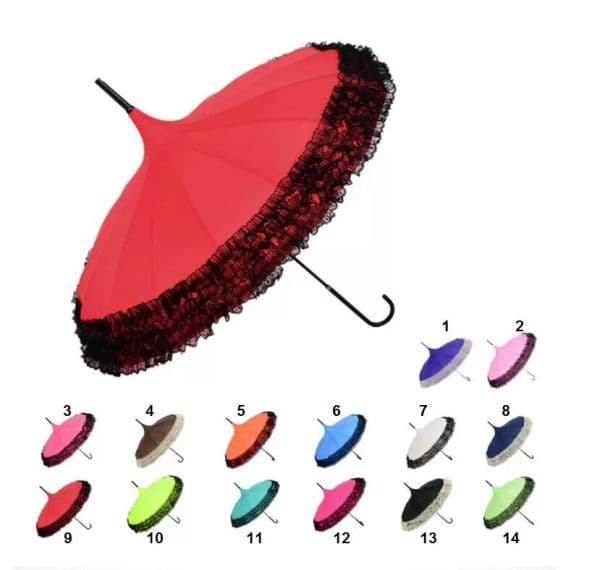 Women Umbrellas Fashion 16K Pagoda Lace Parasol Princess Long-Handle Windproof Clear Umbrella Gift Rain