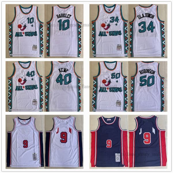 1996 All-Star Retro Basketball Jerseys 10 Charles 50 David Barkley Robinson Shawn 40 Kemp Hakeem 34 Olajuwon #9 1992 Custom Jersey