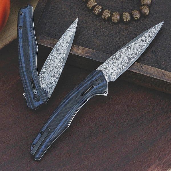 knife Special Offer R0707 Pocket Folding Knife VG10 Damascus Steel 76 layers Blade Blue G10 Handle Ball Bearing Flipper Fast Open Knives