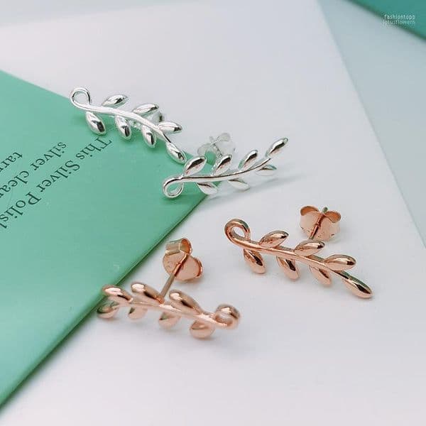 luxury- Stud Women Olive Branch Earrings Leaf S925 Silver Jewelry EarringsStud