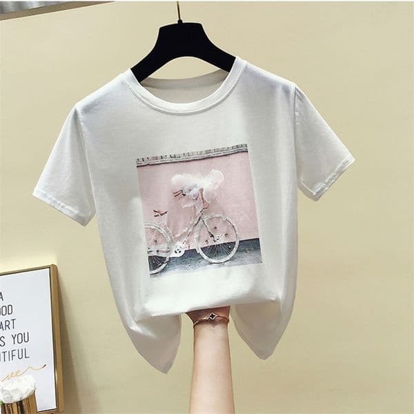 GGRIGHT Funny Diamonds Print Tshirts Women 2019 Summer Cotton Oneck Short Sleeve Tshirts White Pink Women Tees Top Harajuku T200516