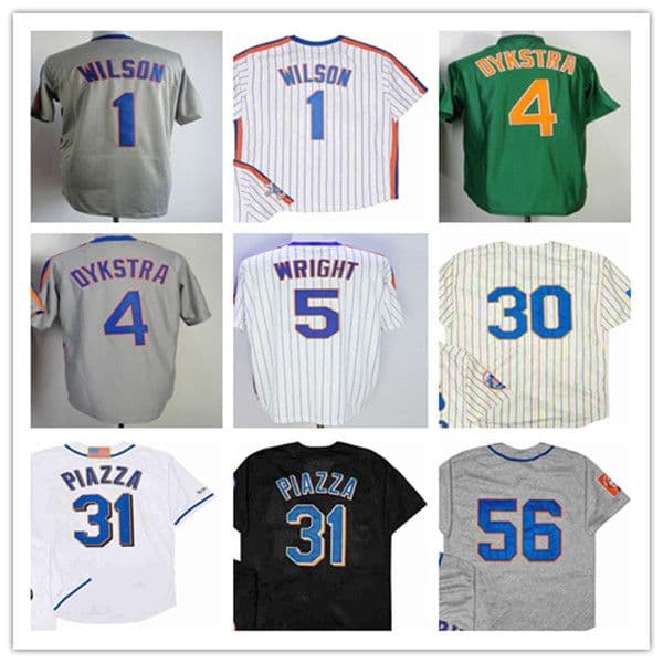 Man Baseball Vintage NewYork NY Jersey 1 MOOKIE WILSON 31 Mike Piazza 5 David Wright 4 Dykstra 30 Nolan Ryan Blue White Green Grey Black Stitched