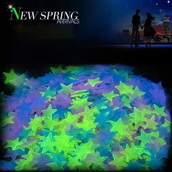 100Pcs Luminous 3D Stars Glow In The Dark Wall Stickers For Kids Baby Rooms Bedroom Ceiling Home Decor Fluorescent Star Stickers