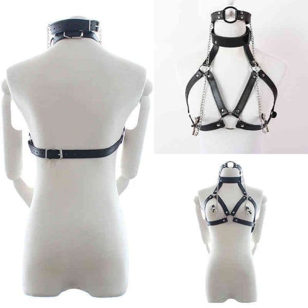 Nxy Bondage Pu Leather Harness Restraint Mouth Gag Ball Nipple Set Sexy Women Bdsm Lingerie Goth Fetish Erotic Clothing 220421
