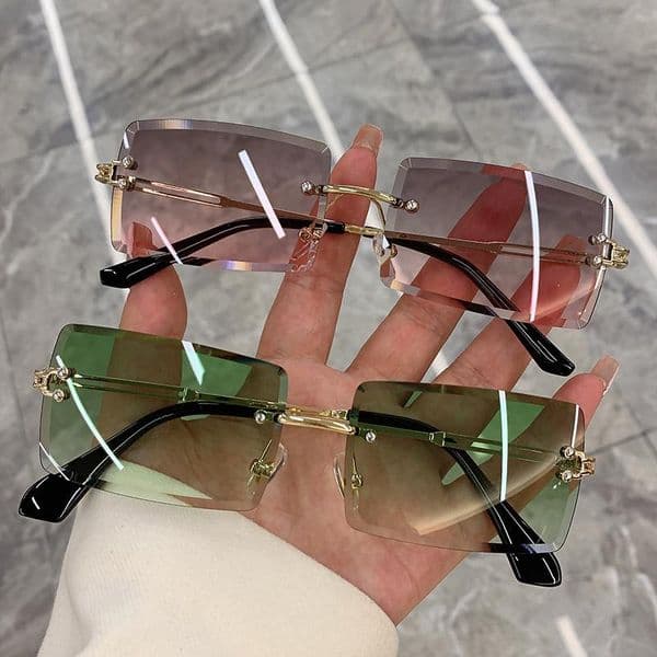 Vintage Fashion 2022 New Locs Sunglasses Rimless Frameless Rectangle Shades Gradient UV400 Summer Traveling Designer Sun Glasses for Women Eyeglasses Lunettes