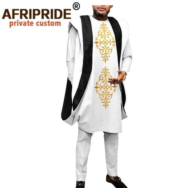 African Clothing for Men Dashiki Embroidery Agbada Robe Plus Size Dashiki Outfits Coats Shirts and Pants 3 Piece Set A044 201109