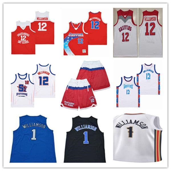 Men 12 Zion Williamson Spartanburg Griffins High School Basketball Jersey Orange Red White Black Blue Stitched NOLA 1# Jerseys Size S-XXL