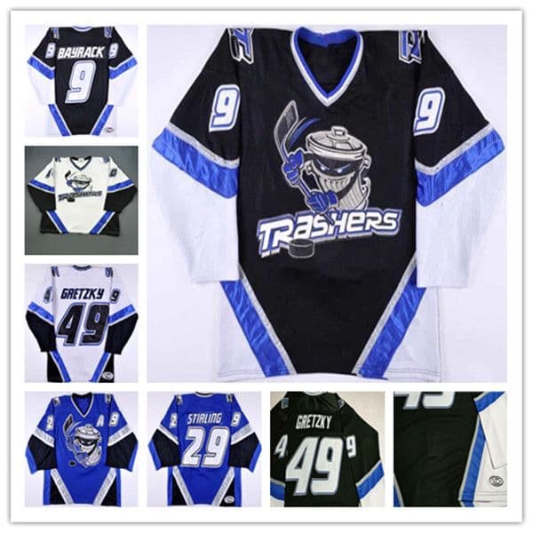 Custom UHL Danbury Trashers Hockey Jersey 49 Brent Gretzky 29 Scott Stirling 9 Mike Bayrack 42 Brad Wingfield 16 Mike Rupp 17 GALANTE 28 Jon Mirasty 44 Kelly 23 McCartin