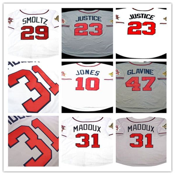 1995 Atlanta WS Retro Baseball Jerseys Chipper Jones John Smoltz Bobby Cox Javy Lopez David Justice Tom Glavine John Rocker Maddux STEVE AVERY Ronald Acuna Jr.