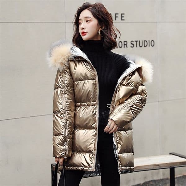 Aigo High Quality Jacket Women Thicken Hooded With Fur Long Coat Shinny Female Warm Winter Parkas 201128