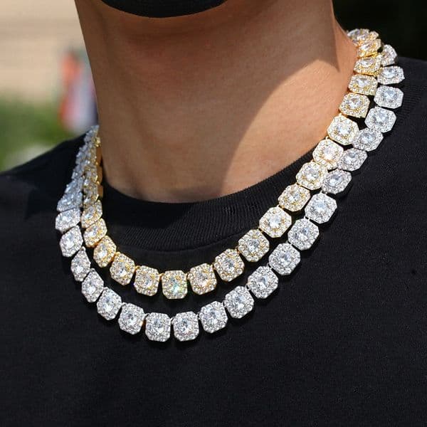 Hip Hop Gold Chains Jewelry Mens Iced Out Diamond Tennis Chain Necklace High Quality Square Zircon Necklaces 7inch-24inch