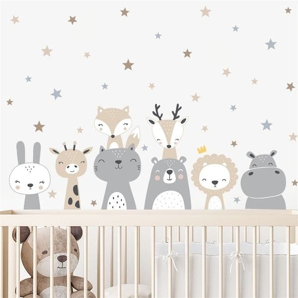 Cartoon Cute Lion Giraffe Animals Stars Wall Sticker Nursery Vinyl Childrens Wall Art Decals for Baby Kids Room Home Decoration 220727