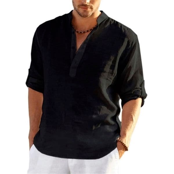 Men s Linen Long Sleeve Shirt Solid Color Casual Cotton Tops Size S 5XL 220624