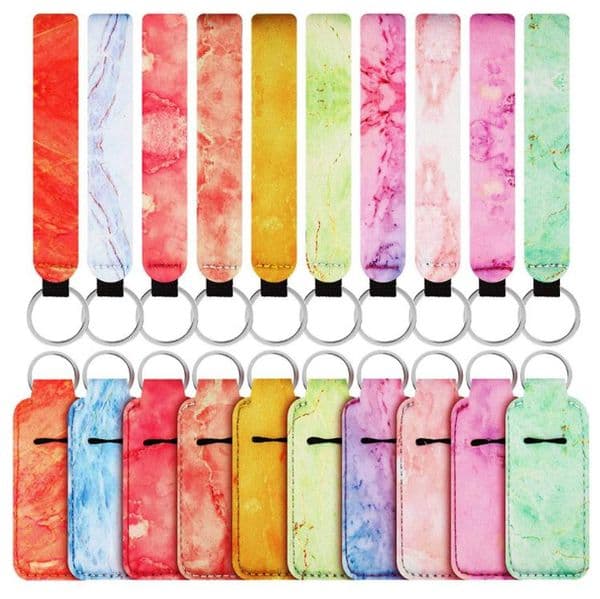 Favor Gifts 4pcs/set Neoprene Marble Wristlet Keychains Chapstick Holder Hand Sanitizer Travel Empty Bottles Set With Metal Ring Key Chain Lipstick Holders SN4544