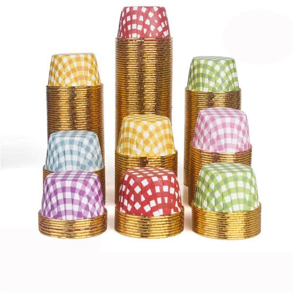 Aluminum Foil Cupcake Cups Disposable Muffin Liners Baking Mold Cups Paper Plaid Pudding Ramekin Holders PHJK2203