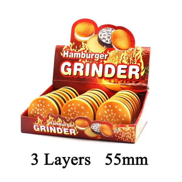 OD55mm Unique Hamburger Style Cute Grinders 3 Layers Hand Crusher Tools Plastic Zinc Alloy Material