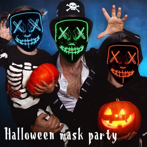 Halloween Led Party Masque Masquerade Mas Neon Maske Light Glow In The Dark Horror Glowing Masker Mixed Color Mask rade ke ing ker k