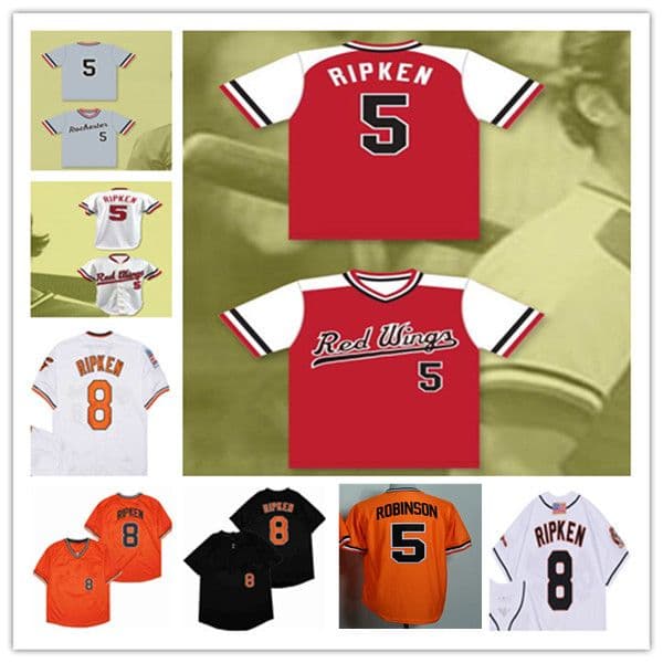 Men 8 Cal Ripken Jr Rochester Retro Baseball Jerseys Team Color Red White Grey Orange Black Stitched 5 Brooks Robinson Jersey Size S-3XL