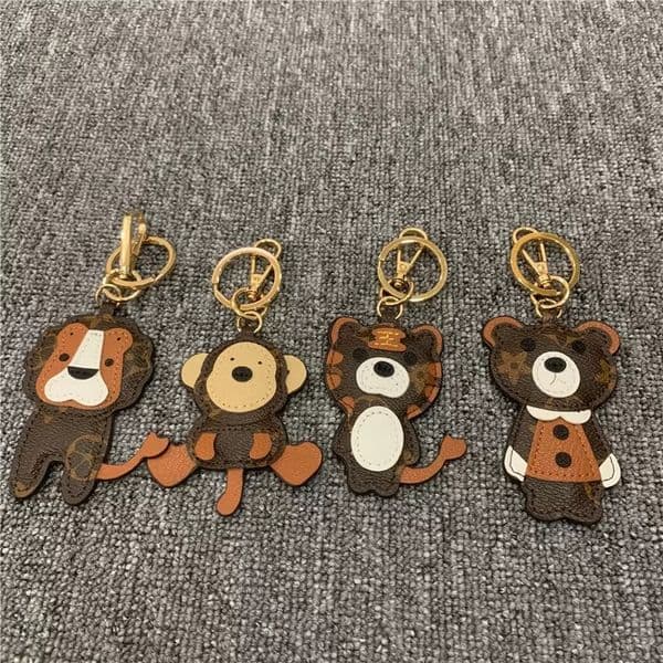 Designer Animal Key Chain Brown Flower Monkey Tiger Lion Bear Keychains Accessories PU Leather Car Keys Holder Gold Metal Cartoon Keyring Jewelry Bag Charms Pendant