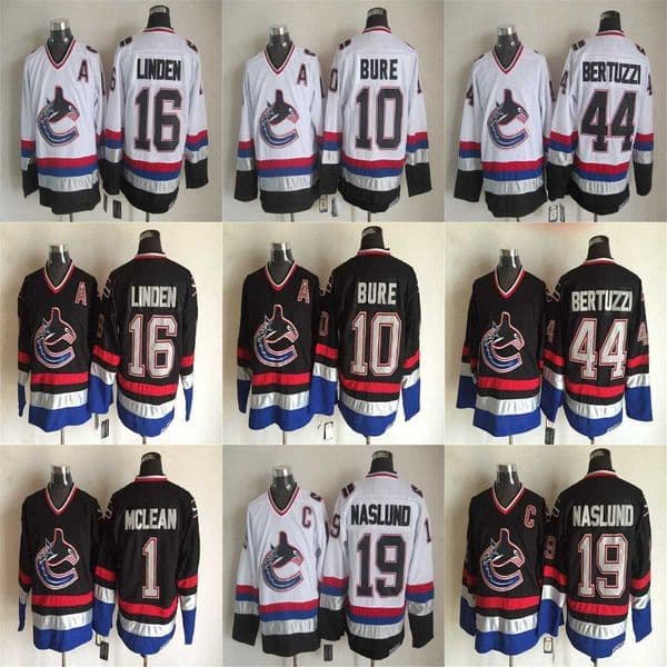 Vancouver Vintage Jerseys 10 Pavel Bure 1 Kirk Mclean 16 Trevor Linden 19 Markus Naslund 44 Todd Bertuzzi CCM Hockey Canuck Jerseys Stitched