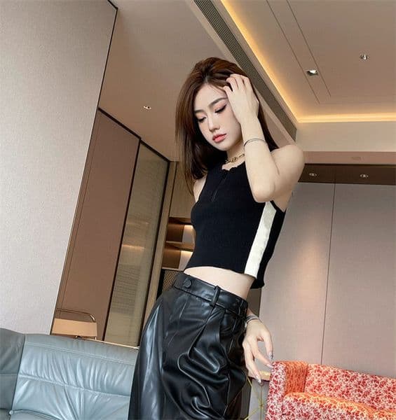 Women's Tanks & Camis New Black Half Zipper Sports Slim Crop Top Short Vest Top Strap Female Fitness Yoga