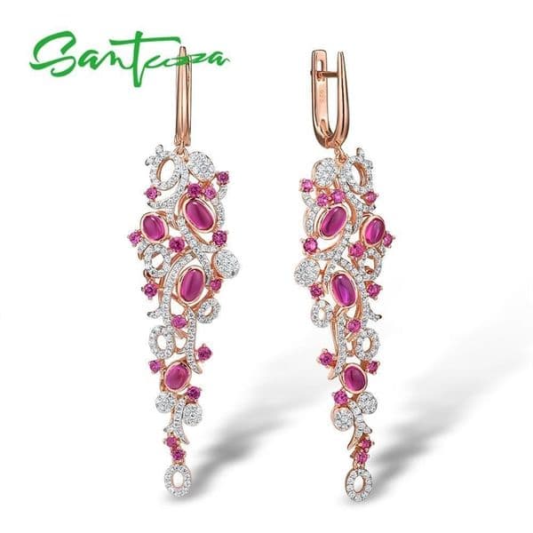 SANTUZZA Silver Earrings For Women Pure 925 Sterling Silver Red and White Grape Drop Earrings Elegant Sparkling Fine Jewelry 200923