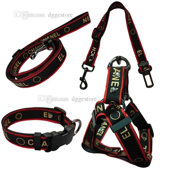 Designer Dog Collar Leashes Set Step in Dog Harness Car Seat Belts Classic Bronzing Font Letter Pet Collars for Small Medium Large Dogs French Bulldog Dachshund L B101