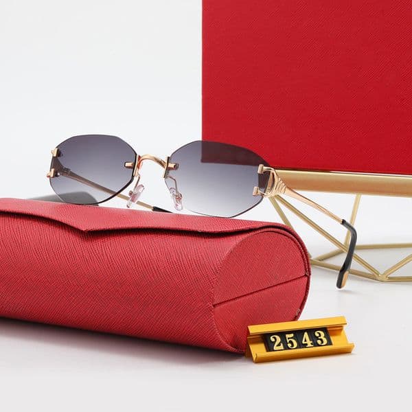 Luxury Designer Sunglasses Eyeglasses Curved Frames Temples with Panther Heads Metal Frameless Full Semi Rimless Rectangular Shape Men Woman Eyewear Accessories
