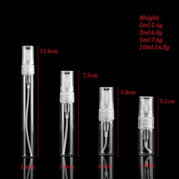 5pcs/pack 2ML 3ML 5ML 10ML Clear Mini Perfume Glass Bottle Empty Cosmetics Bottle Sample Test Tube Thin Glass Vials Amber